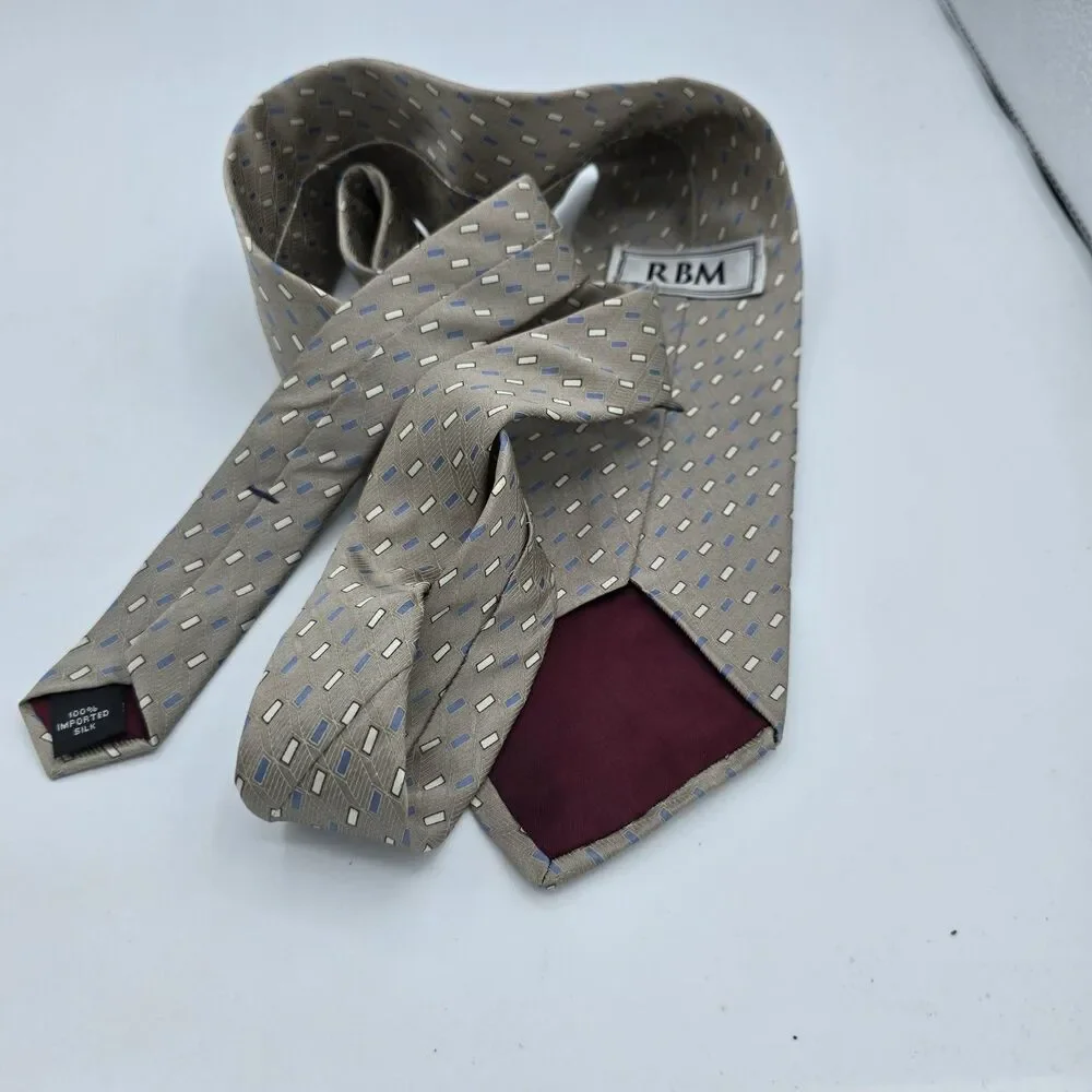 RBM Collection Necktie Tie Men Multicolor Geometric 100% Silk Vintage 57 x 4